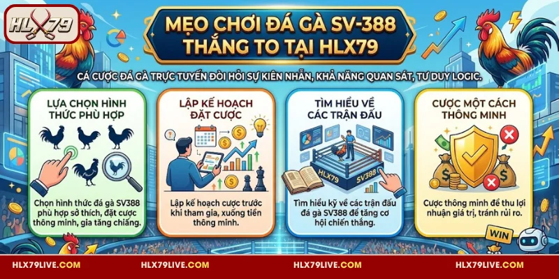 Đá Gà SV388 Tại HLX79 - Tranh Tài Kịch Tính Từ Chiến Kê 4 Mẹo chơi đá gà SV388 thắng to tại HLX79 cho người mới